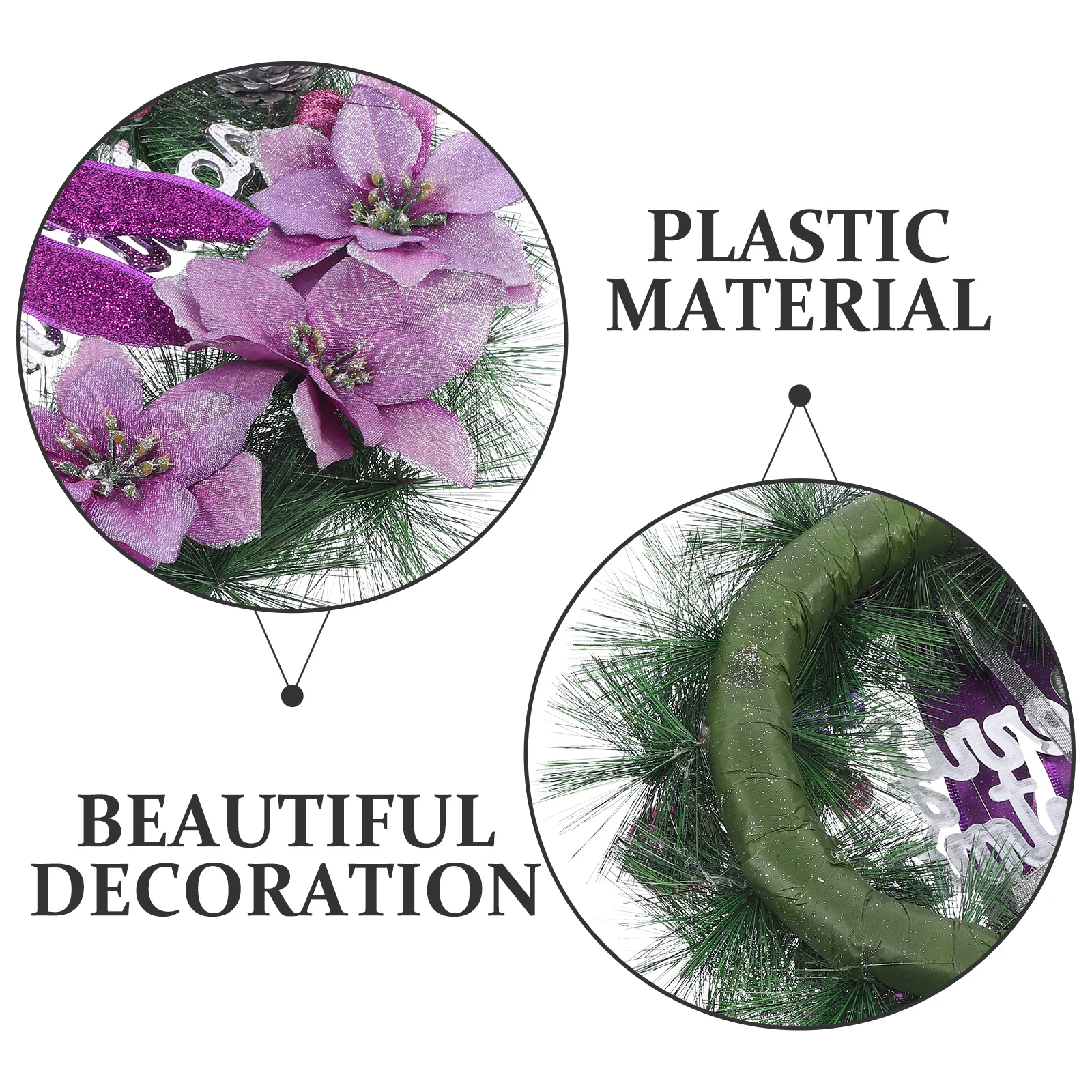 

Christmas Pine Wreath Artificial Purple Hanging Pendant Decor for Home Xmas Party Wall Door Window Garland Christmas Garland