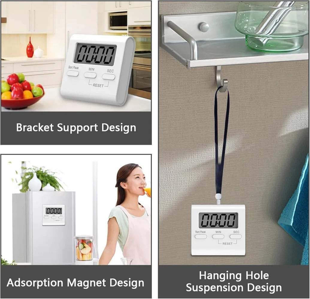 مؤقت رقمي للمطبخ مع منبه عالي ولا يوجد عد تنازلي للبطارية، أبيض