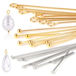 100pcs 15-50MM Stainless Steel Flat Head Eye Head Pins Jewelry Findings For Jewelry Making Supplies Ball Head Pins Accessories