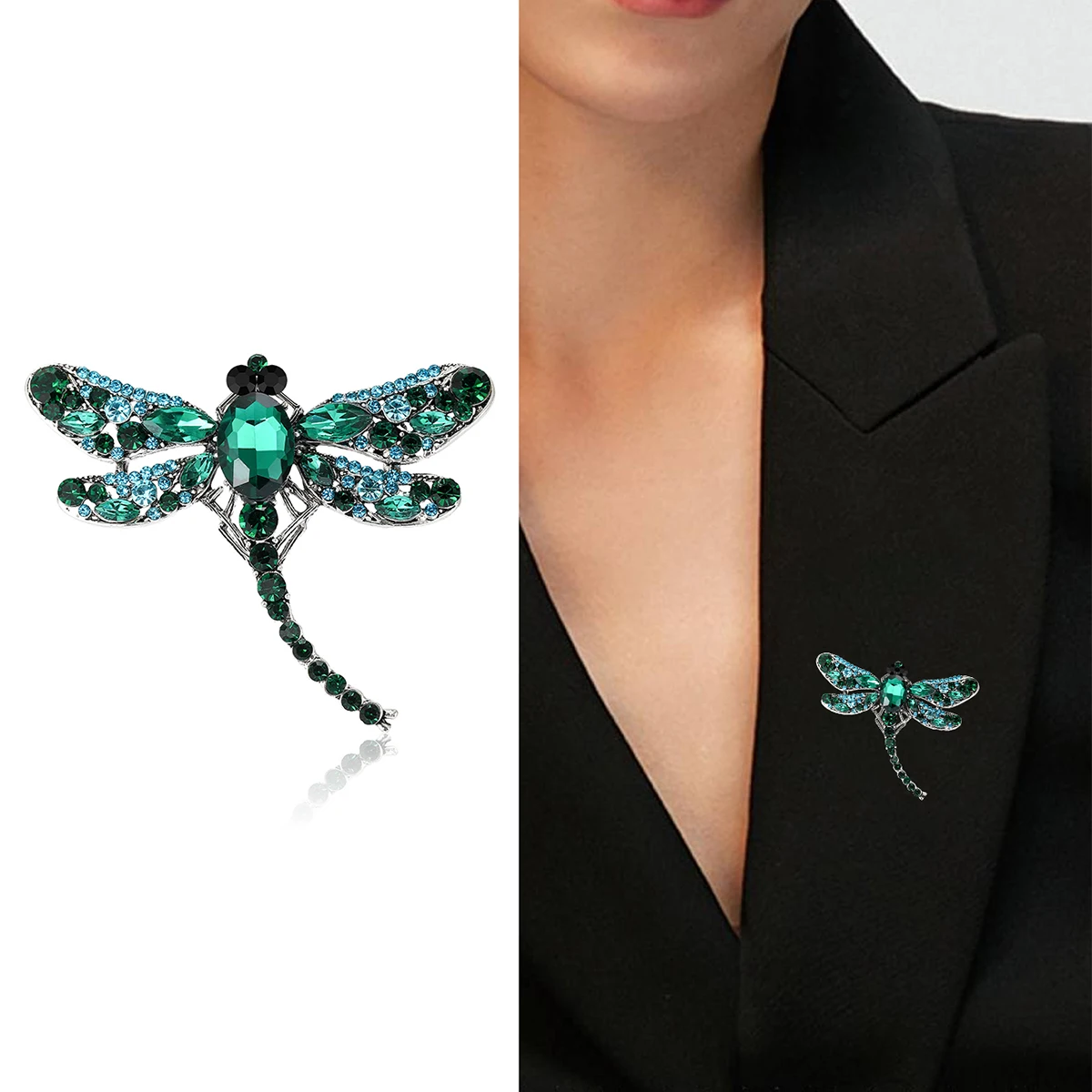 Beaut&Berry Classic Rhinestone Dragonfly Brooches for Women Unisex Insect Pins Casual Party Accessories Gifts Friends Decoration