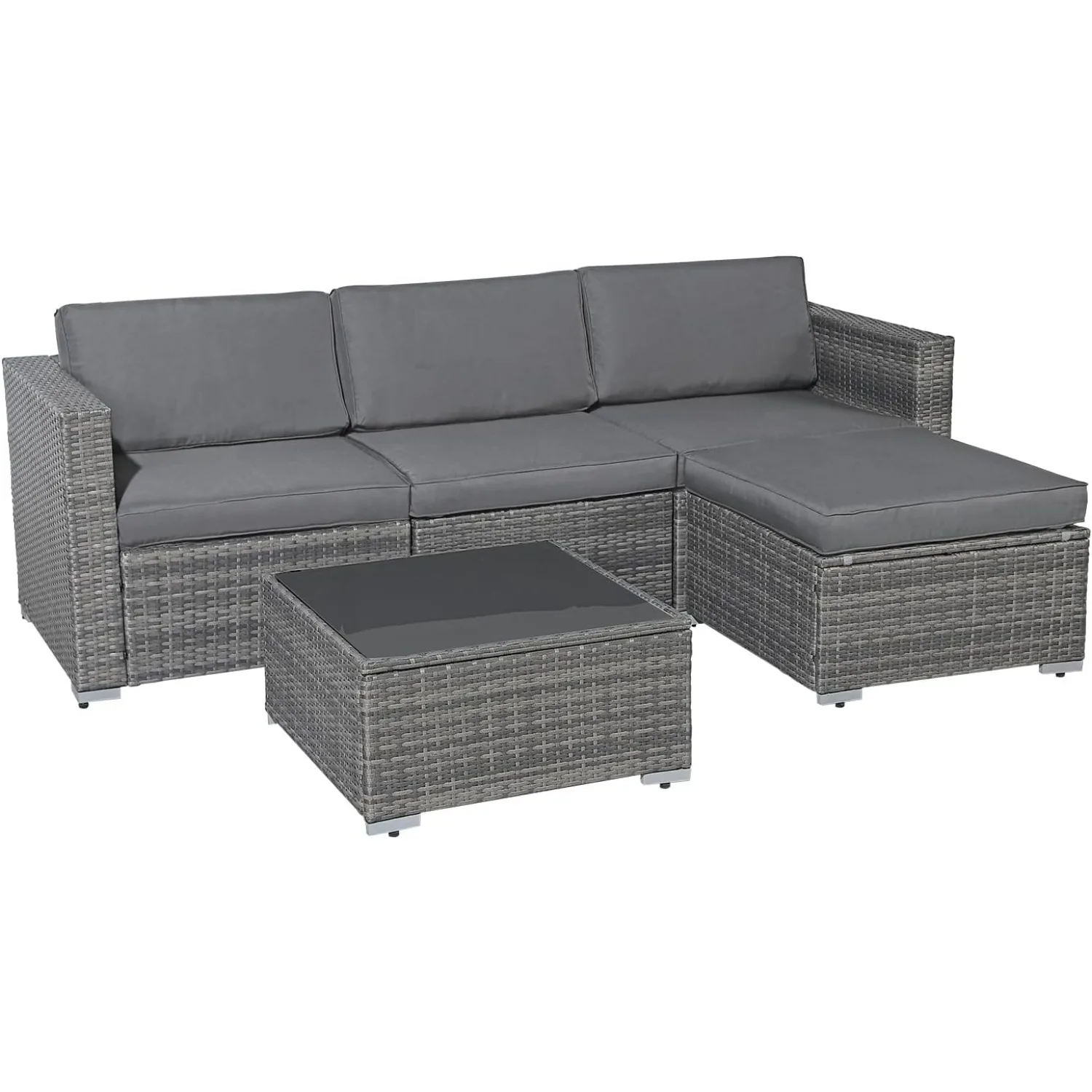 5 Piece Outdoor Patio Furniture Set, All-Weather Grey PE Wicker Outdoor Backyard Porch Garden Poolside Balcony Furniture Set