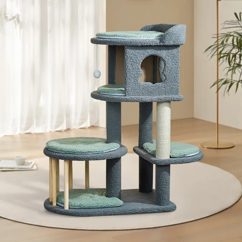 

Large Cat Climbing Frame Luxury Kitty Villa Jumping Platform Teddy Velvet Warm Cat Nest Tree Integrated Climbing Frame