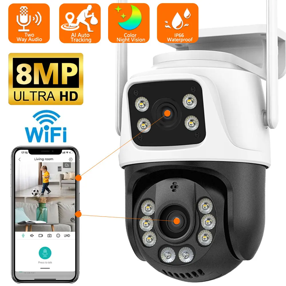 

IP-камера видеонаблюдения с Wi-Fi, 4K, 8 Мп, двойной объектив