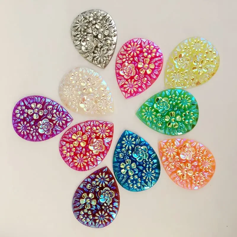 6pcs 30*40mm AB Resin rhinestone applique Tear drop Flatback stones and crystals Wedding Buttons Diy strass Craft -A49