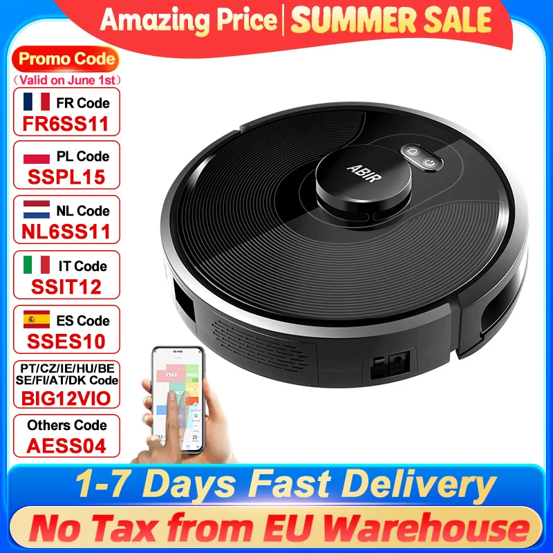 (code promo:EU1000)Aspirateur robot ABIR X8, Lidar laser, Lampe UV puissante, Capteur TOF Wisdom, Aspiration 6500pa, Carte multi-étages, Zone restreinte APP, Nettoyage humide intelligent