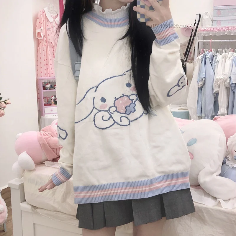 Outono inverno y2k sanrio cinnamoroll camisola dos desenhos animados japoneses anime faculdade estilo adorável manga longa pulôver de malha superior