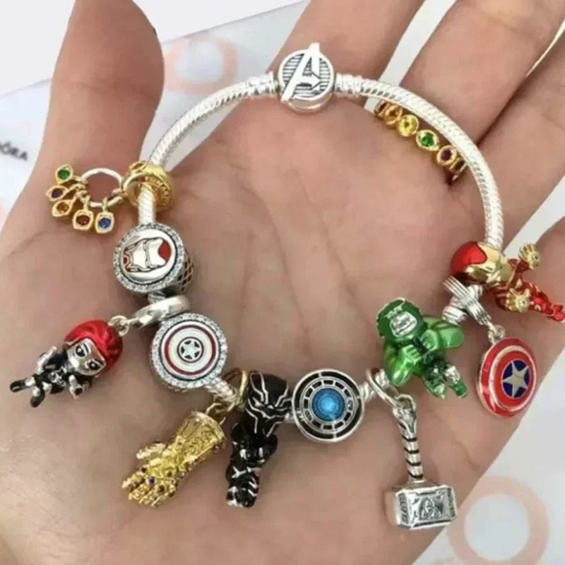 Disney Avengers Marvel Charm Women Bracelet Captain America Iron Man Bangles Infinity Stones Gauntlet Thor Hulk Superhero Beads