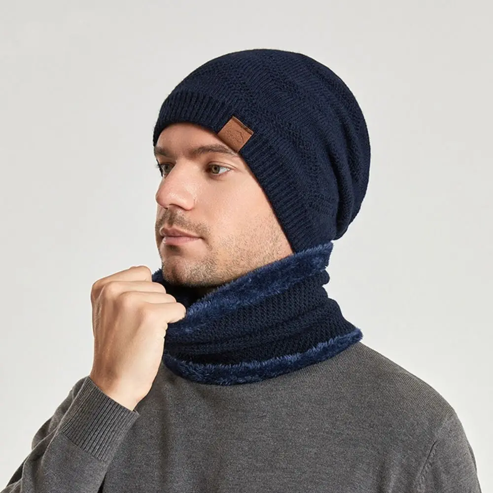 

soft Winter Beanie Hat Scarf Set Stylish Design Thicken Thermal Knit Cap Thermal Protection Fleece Lined Warm Wool Hat Skiing