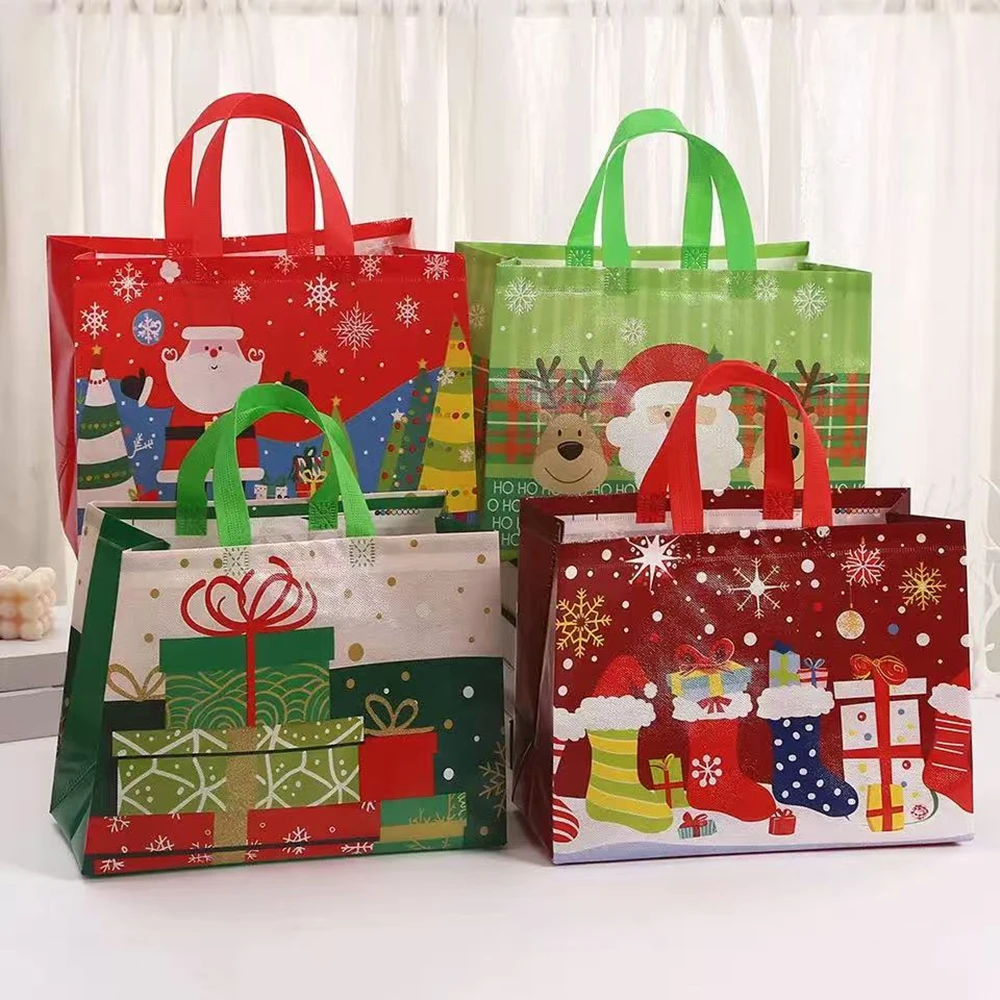 4 Stück Weihnachtsgeschenk-Verpackungsbeutel aus Vliesstoff für Snacks, Süßigkeiten, Party-Dekoration, Geschenktüten