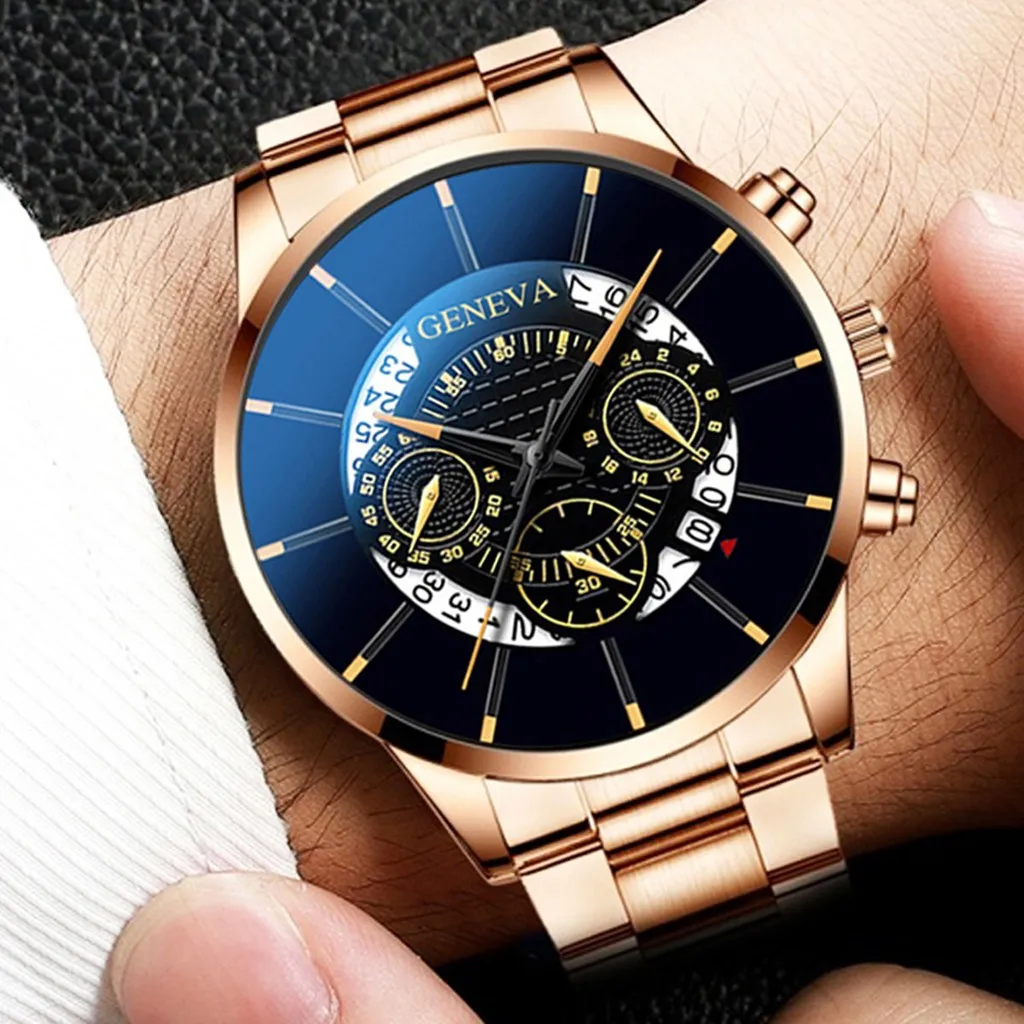 Fashion Cool Unique Digital Literal Multi Layer Dial Men Quartz Mesh Belt Watch