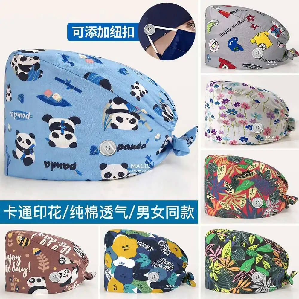 Cappuccio di zucca stampato per chirurgo maschile per sala operatoria medica, cappello da infermiera carino in puro cotone, cappello da lavoro