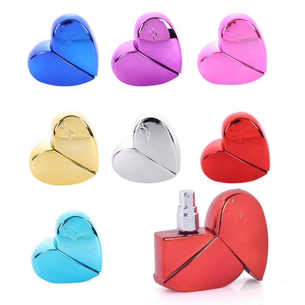 New 25ML Heart Shaped Refillable Perfume Atomizer Colorful Metallic Shell Fine Mist Spray Empty Cosmetic Travel Liquid Container