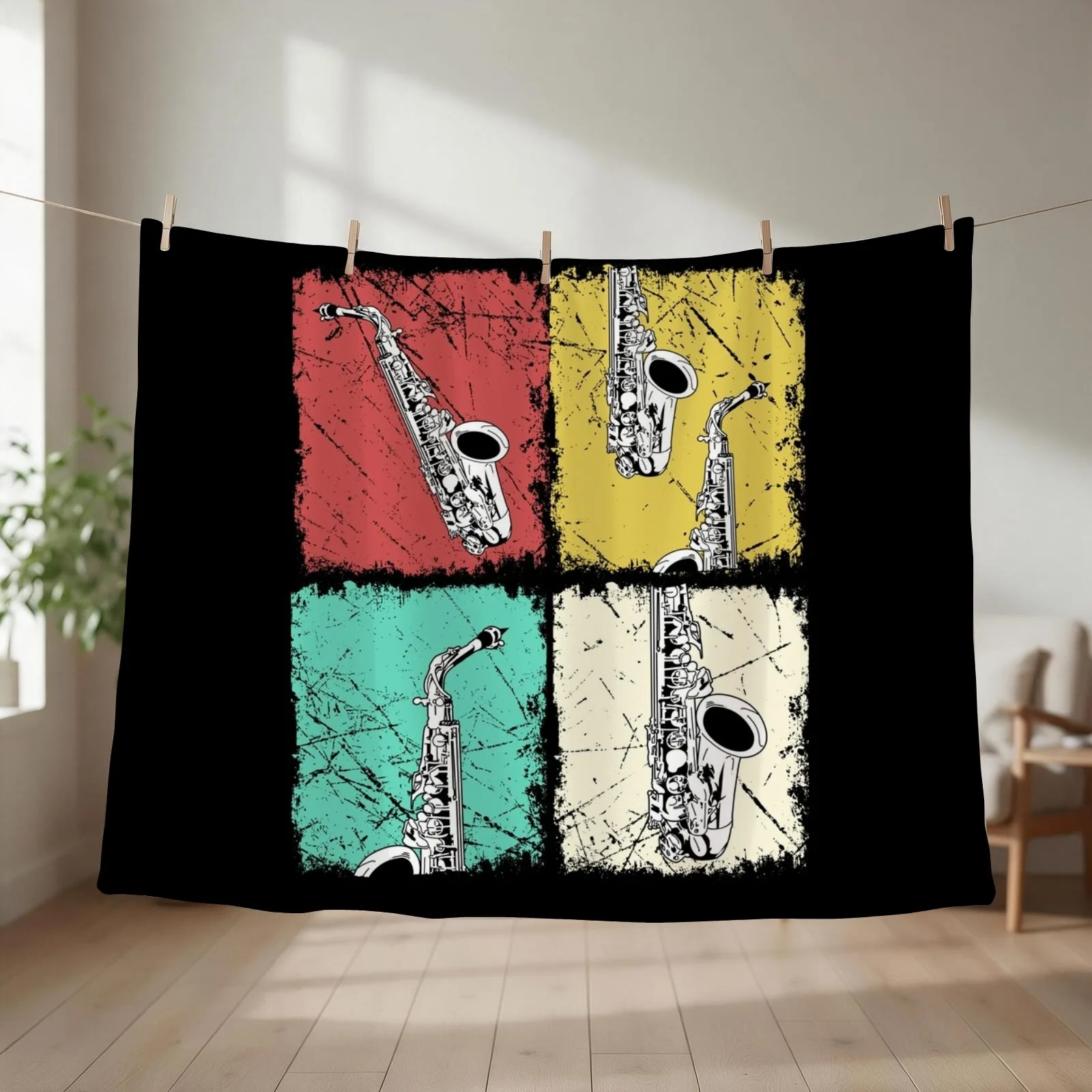 Saxophonist Gift Men Women Jazz Music Saxophone Throw Blanket couch cozy soft plush fuzzy picnic outdoor blanket