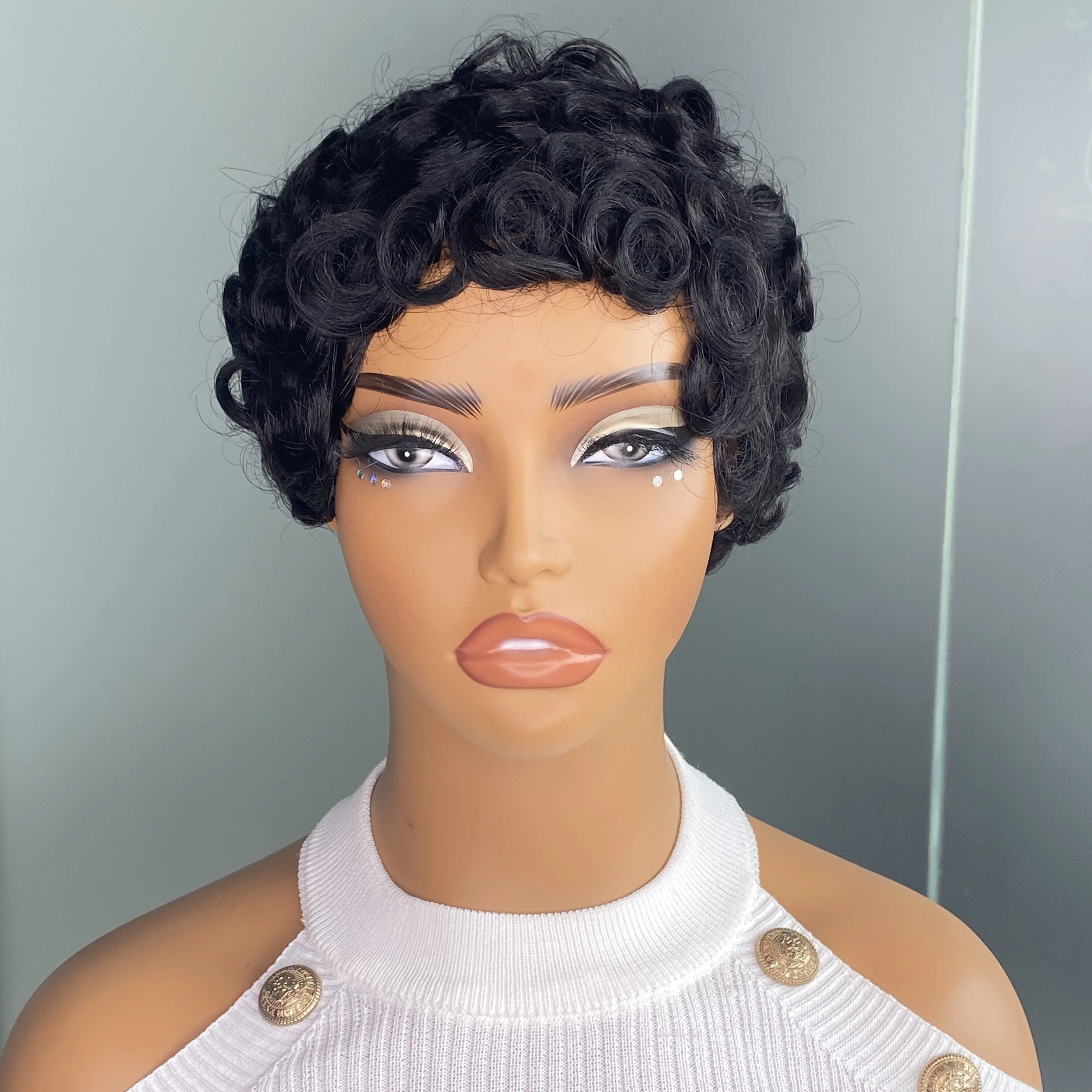 Black Chioma Curly Pixie Cut Wig, Remy Human Hair