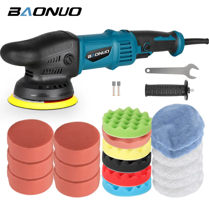 Dual Action Car Polisher 125mm Orbital Buffer Handheld Machine 6 Speed 980W Waxing Sealing Glaze Kit for Auto Paint Care Wood