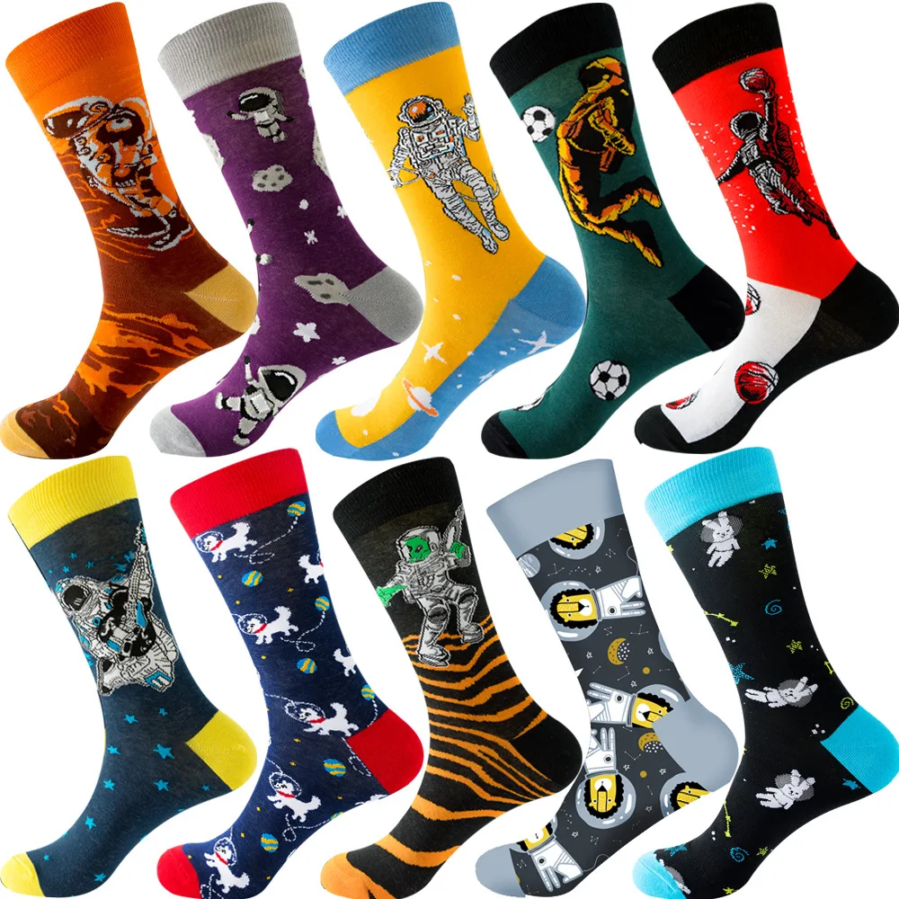 

2023 New Halloween Socks Christmas Colorful Mens Hip Hop Cotton Sock Animal Astronaut Geometric Women's Long Sock Business Dress