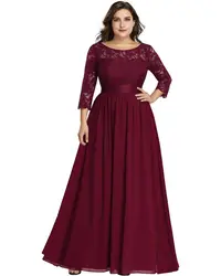 Women's Plus Size A-Line 3/4 Lace Sleeves Chiffon Long Maxi Formal Dresses Wedding evening party dresses bridesmaid dress