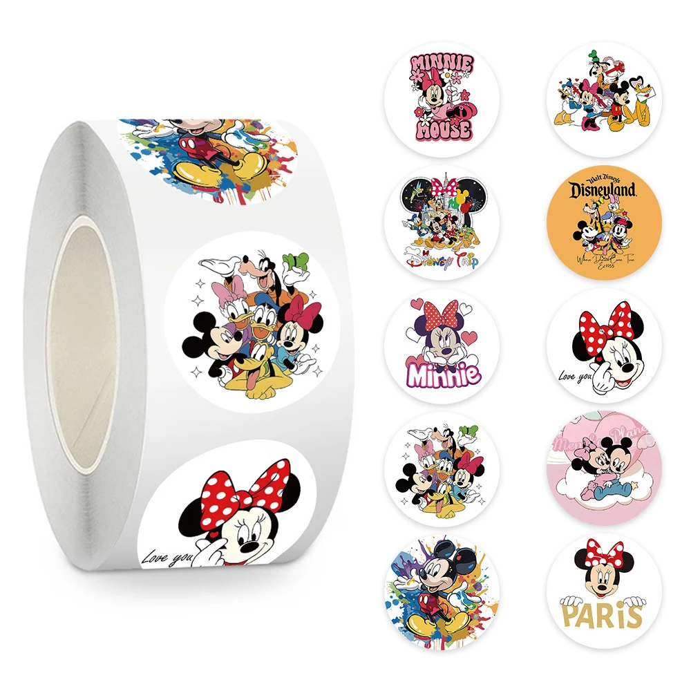 

500pcs/roll Cute Disney Mickey Mouse Sealing Stickers Kawaii Cartoon Minnie Donald Duck Decals Laptop Diary Phone Reward Sticker