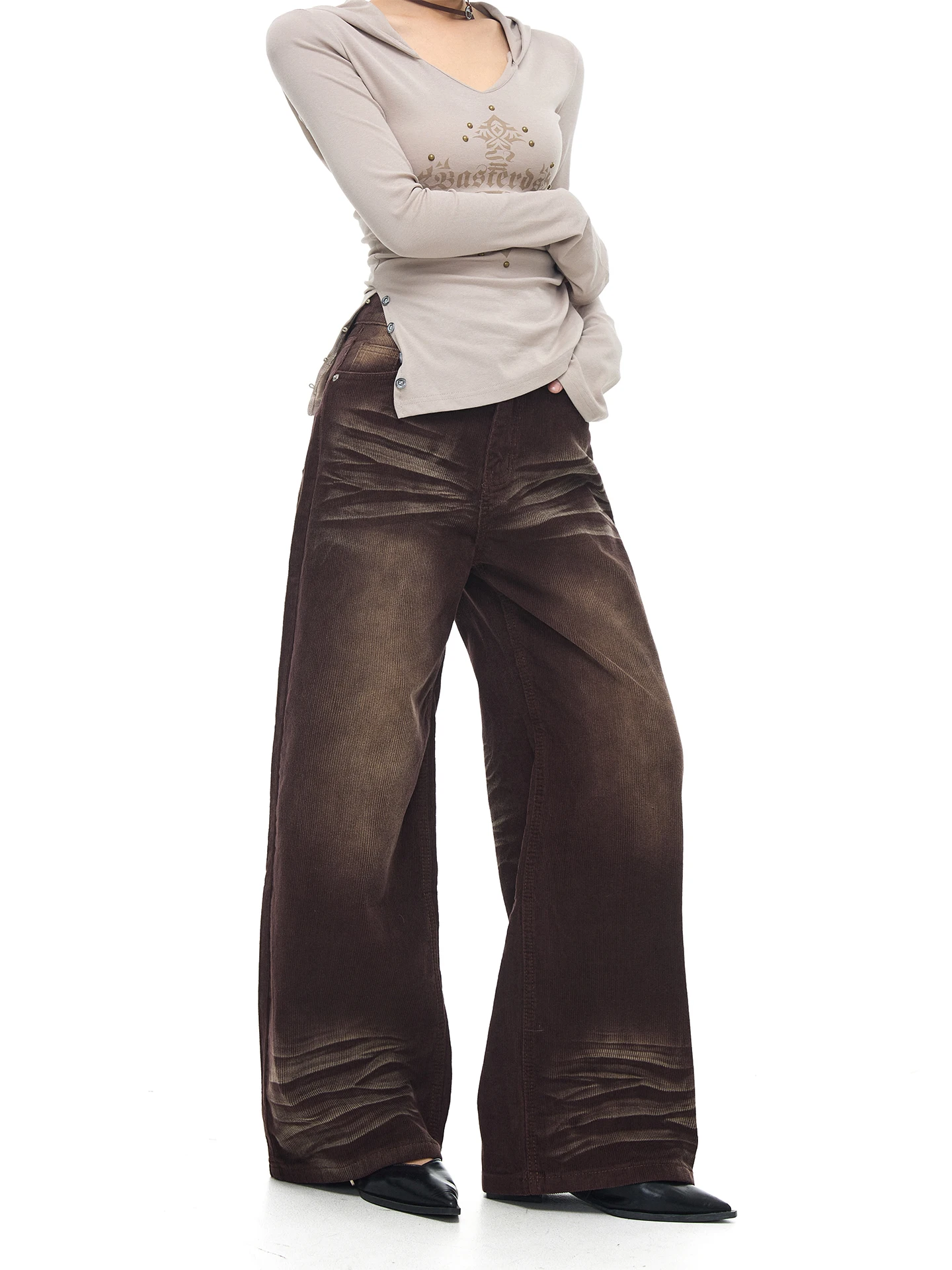 

Брюки женские Chen Zhanlao Store в американском ретро-стиле, коричневые, из вельвета, свободные, прямые, широкие, карго, рабочие, с высокой талией