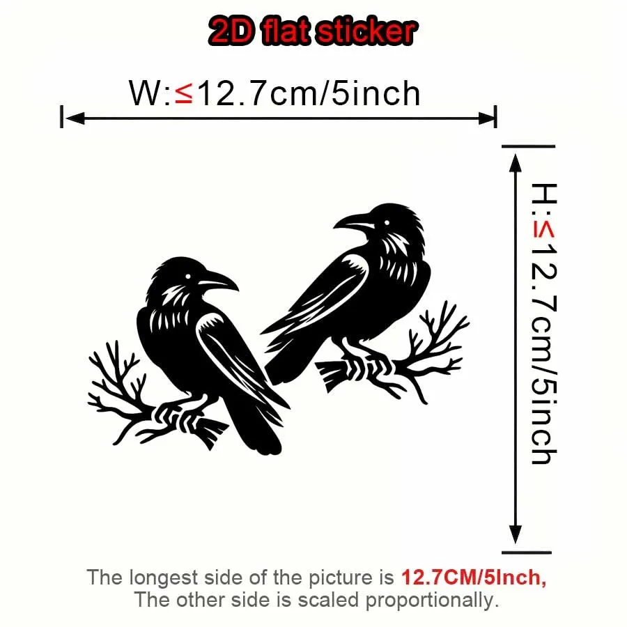 2Pcs/Set Crow Silhouette Dark Vinyl Sticker, Waterproof Scratch Cover Decal for Car Body, Window, Door, Trunk and Motorcycle