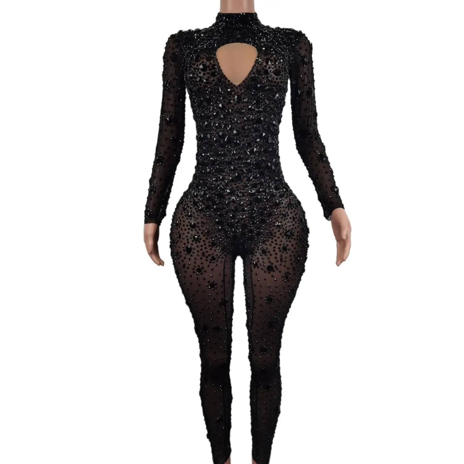 Luxury Diamond Crystal Bodycon Jumpsuits Showgirl Festival Outfit Dancer Bodysuit Women Birthday Celebrate Party Rhinestone Wear