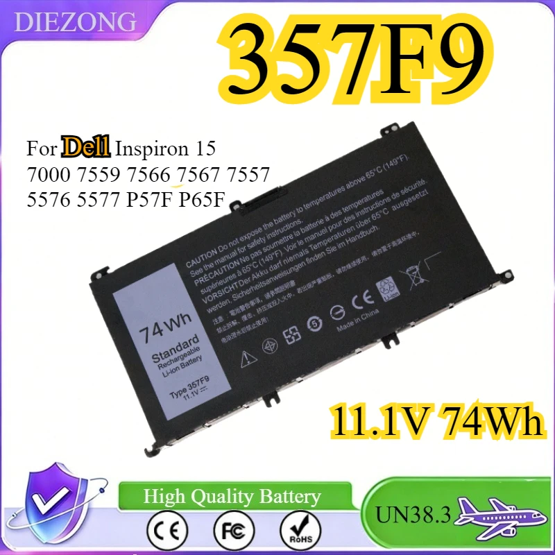 357F9 Laptop Battery 11.1V 74Wh For Dell Inspiron 15 7000 7559 7566 7567 7557 5576 5577 P57F P65F