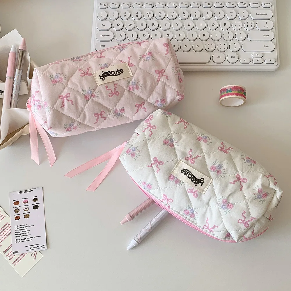 Student Bowknot Pen Bag Pencil Case Creative Storage Bag Multi-function Stationery Organizer Cosmetic Bag Back To School Gifts