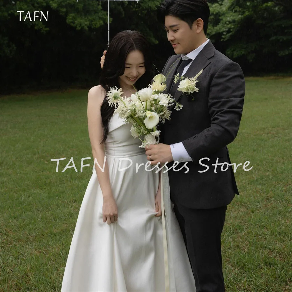 TAFN Elegant Strapless Satin Corset Bridal Gowns A-line Sleeveless Korea Wedding Photo Shoot Long Dresses Custom Made 웨딩드레스 2025