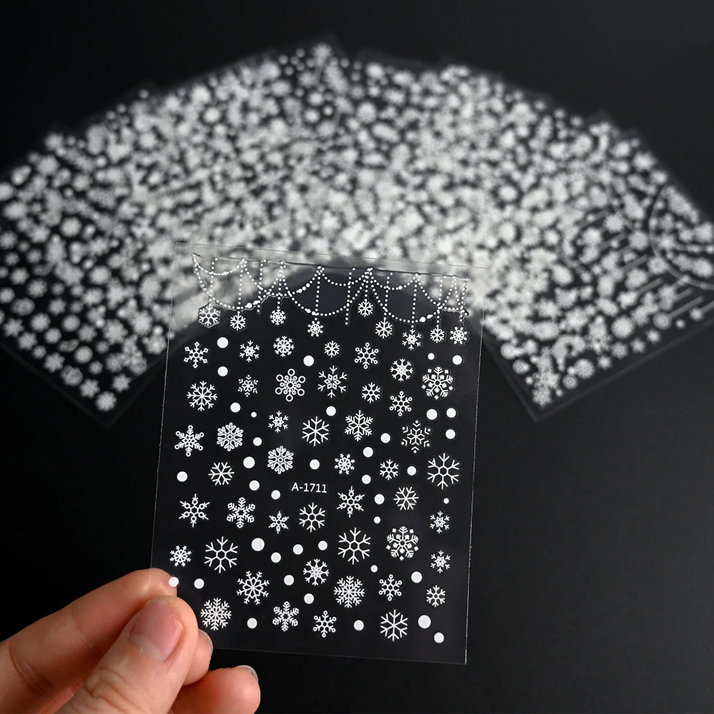 12pcs/Set 3D Snowflake Nail Art Decals White Christmas Designs Self Adhesive Stickers Winter New Year Nail Art Decoration NLS189