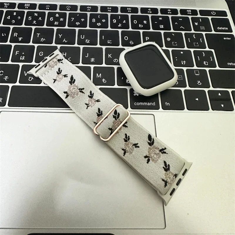 Retro Flower Strap+Case For Apple Watch Band 49mm 40 44 45 41 38 42mm Elastic Nylon Band For iWatch Serie 3 4 5 6 SE 7 8 9 Ultra