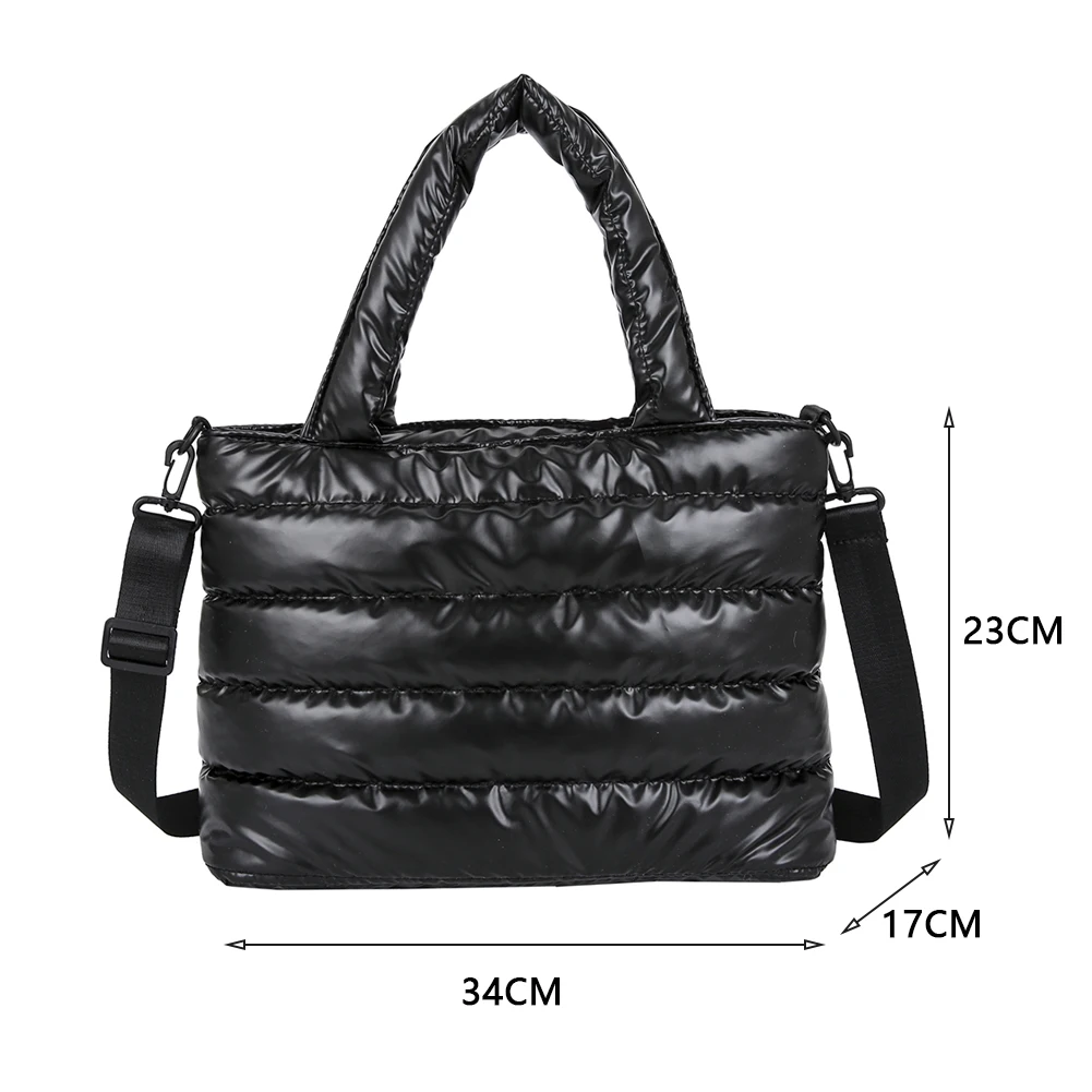 Tas Tangan Benang Nilon Wanita Tas Pegangan Atas Warna Murni Mode Korea Musim Dingin untuk Belanja Luar Ruangan Bepergian