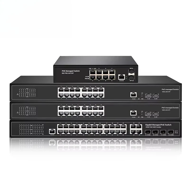 10/100/1000M L2 Managed PoE Switch 48V With 2 SFP Fiber Port 4-48 Port Ethernet Gear for Commercial CCTV Monitoring Project
