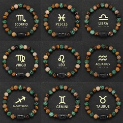 12 Zodiac Natural Stone Bracelet Aries Cancer Capricorn Gemini Taurus Pisces Bracelet Ladies Men Couple Friendship Jewellery