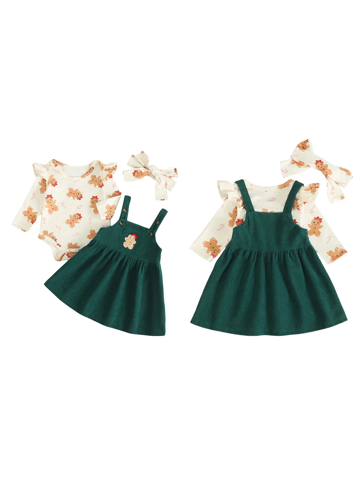 

Toddler Boys Christmas Outfit Reindeer Snowman Print Long Sleeves Romper and Overall Dress Hat Set for Winter Holiday