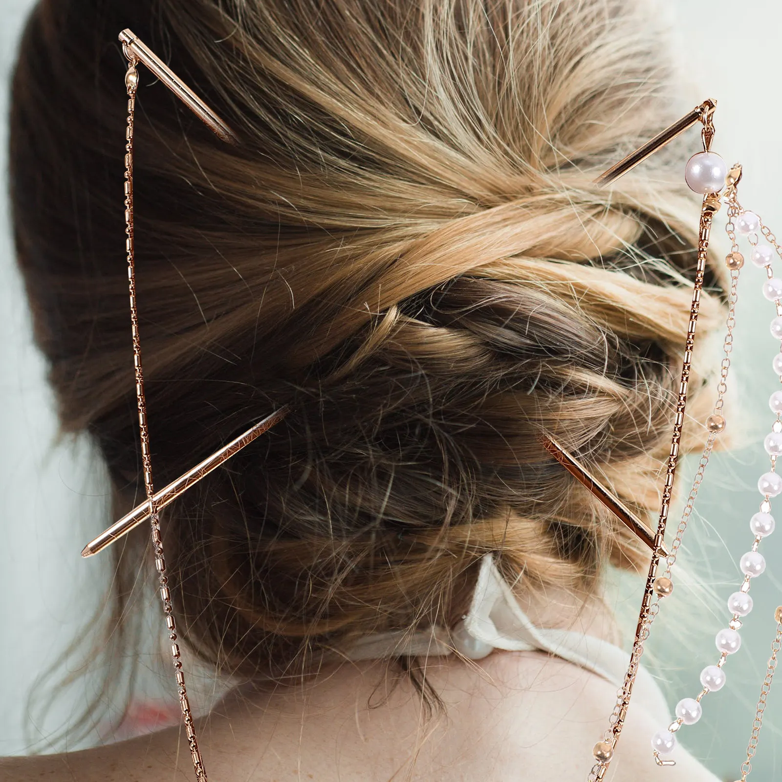 

Vintage Chinese Style Hairpin Double Chain Tassel Hair Stick for Women Girls Elegant Bun Decoration Hair Chopstick