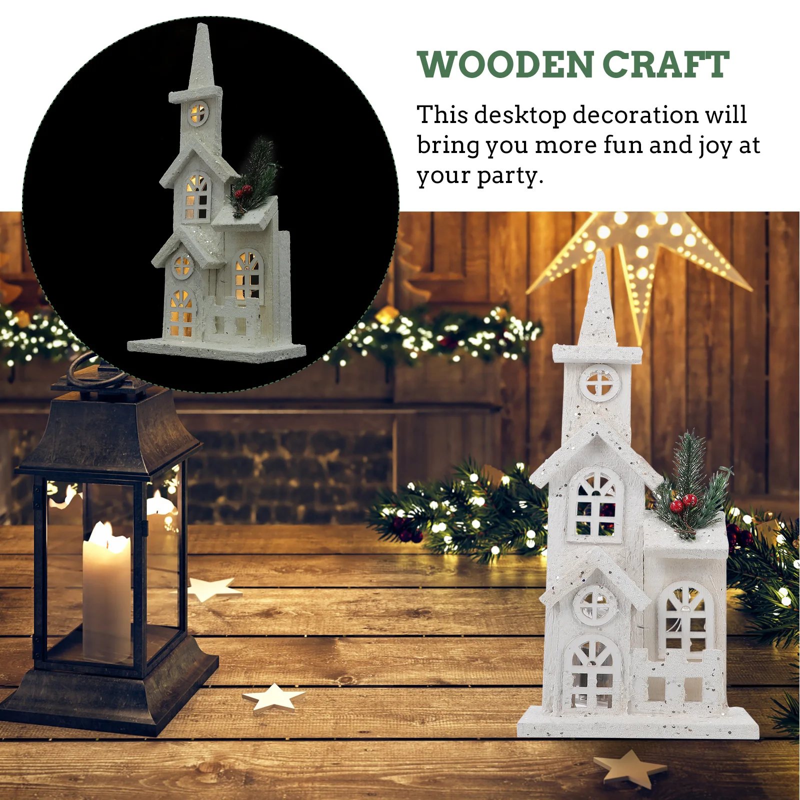 

1Pc Christmas Luminous Castle Wooden Craft Home Office Showcase Adornment Party Xmas Ornament