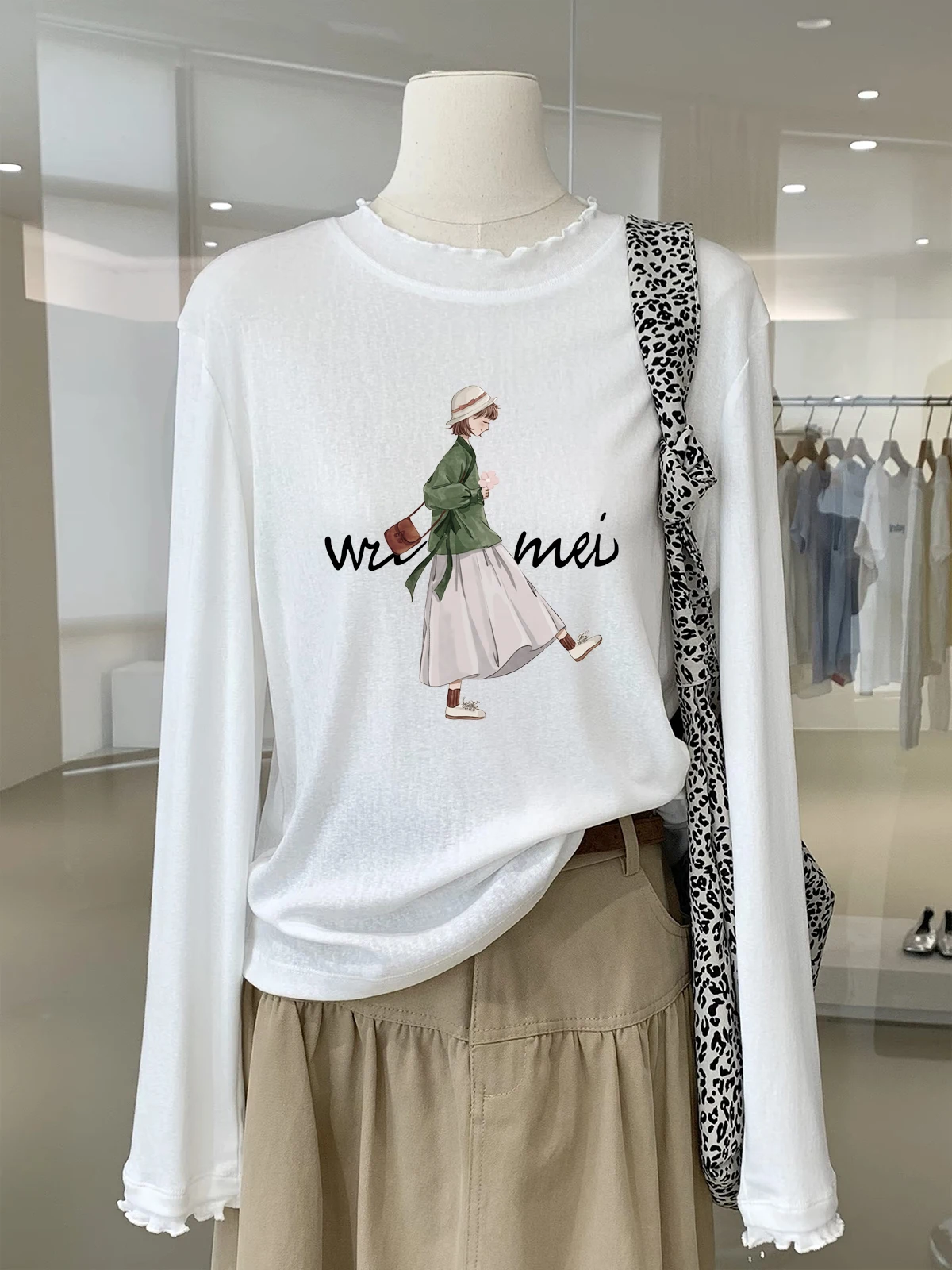 Korean Style Long Sleeve T-Shirt Women's Skin-friendly Comfortable Base Layer Shirt Trendy Overlap Wear Printed Fall New Arrival