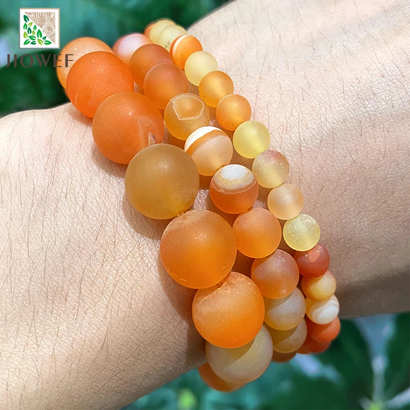 حبات الحجر الطبيعي ماتي شريط الجزع النطاقات الدانتيل البرتقالي Agates الجولة فضفاض الخرز لصنع المجوهرات 15 "ستراند 4 6 8 10 12 14 مللي متر