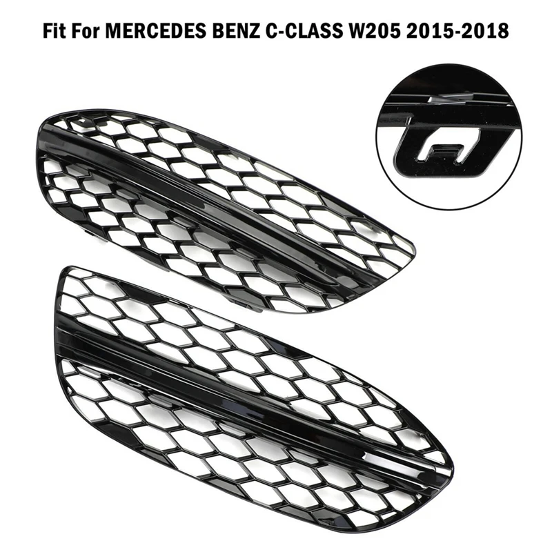 

1Pair Glossy Black Car Front Fog Light Cover Replacement Accessories Fit For MERCEDES BENZ C-CLASS W205 2015-2018