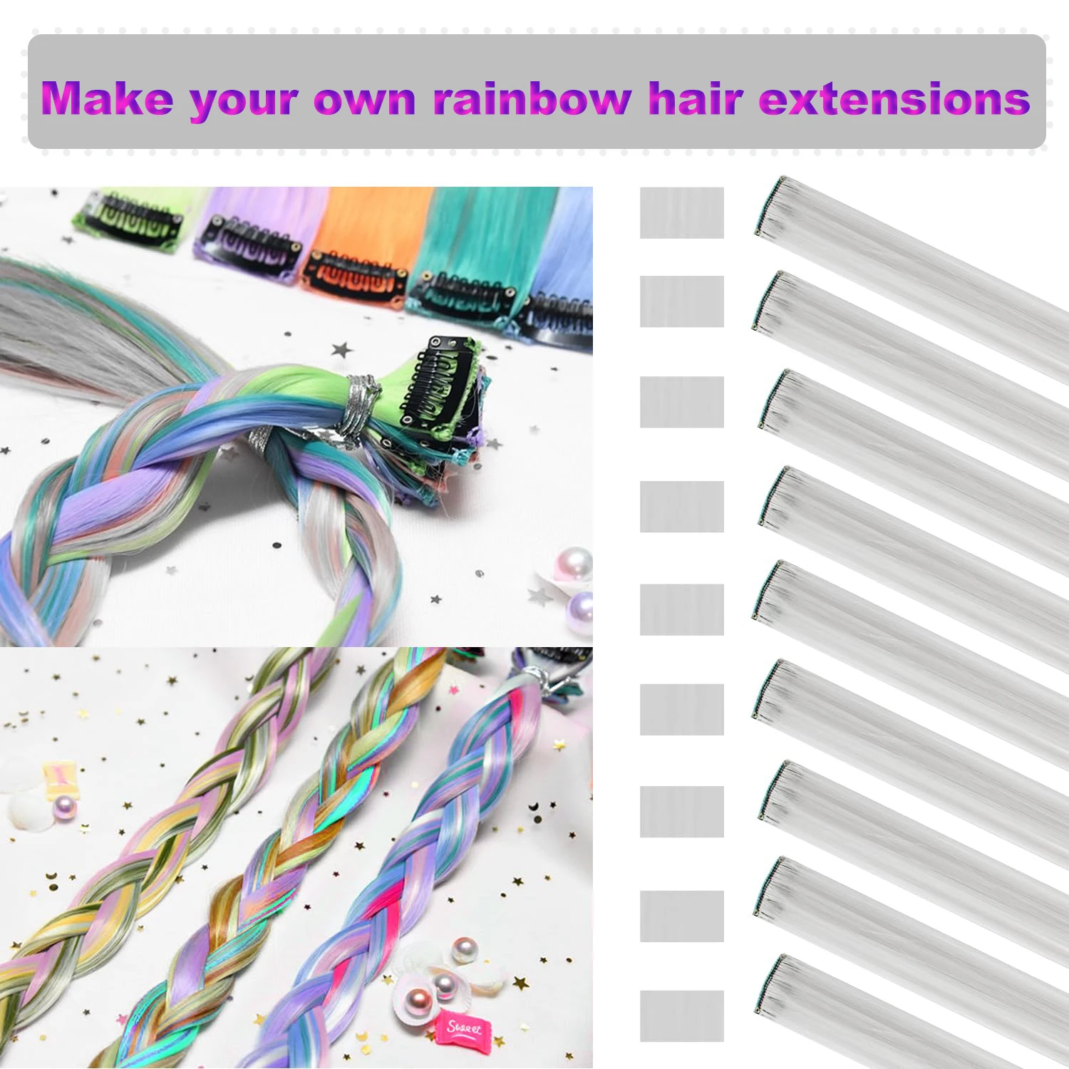 8Packs Colored Synthetic Hair Extensions 22 Inch Straight Clip-In on Party Christmas Black Friday K-pop New Year Gift Hair