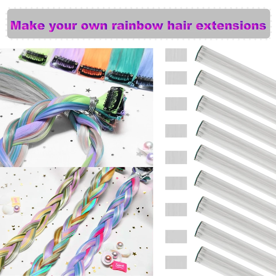 8 Paquetes de Extensiones de Cabello Sintético de Colores, 22 Pulgadas, Lisas con Clip para Fiesta, Navidad, Black Friday, K-pop, Año Nuevo 2