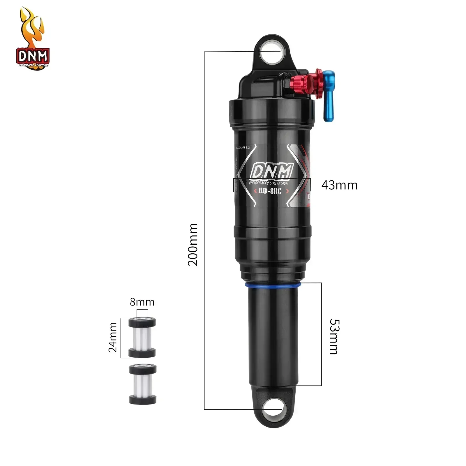 DNM AO8rc 165mm 190MM 210MM 230MM 200mm lucht schokdemper 190x50 verstelbare achter fiets demper met slot voor mtb XC - afbeelding 1