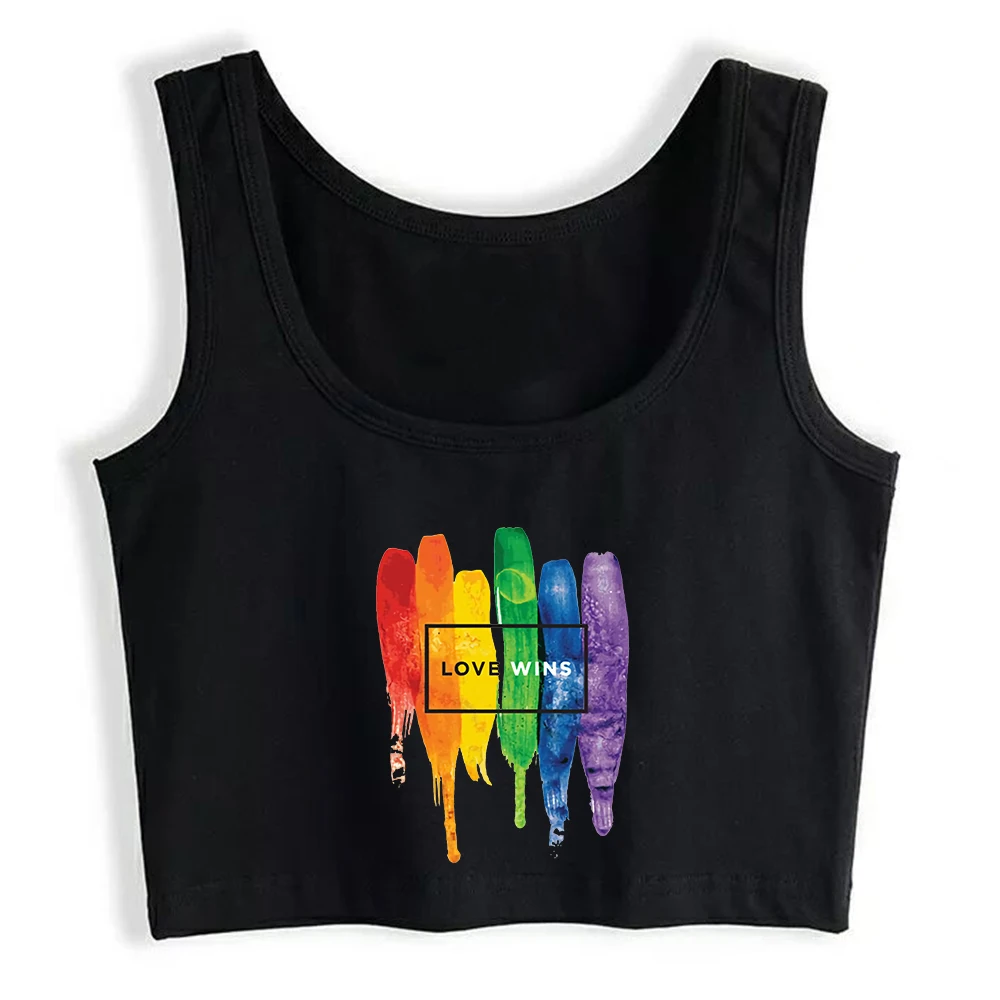 Rainbow Love Wins Design Sexy Slim Fit Crop Top Bisexuals Happy Pride Month Tank Top LGBTQ Street Cotton Sports Camisole