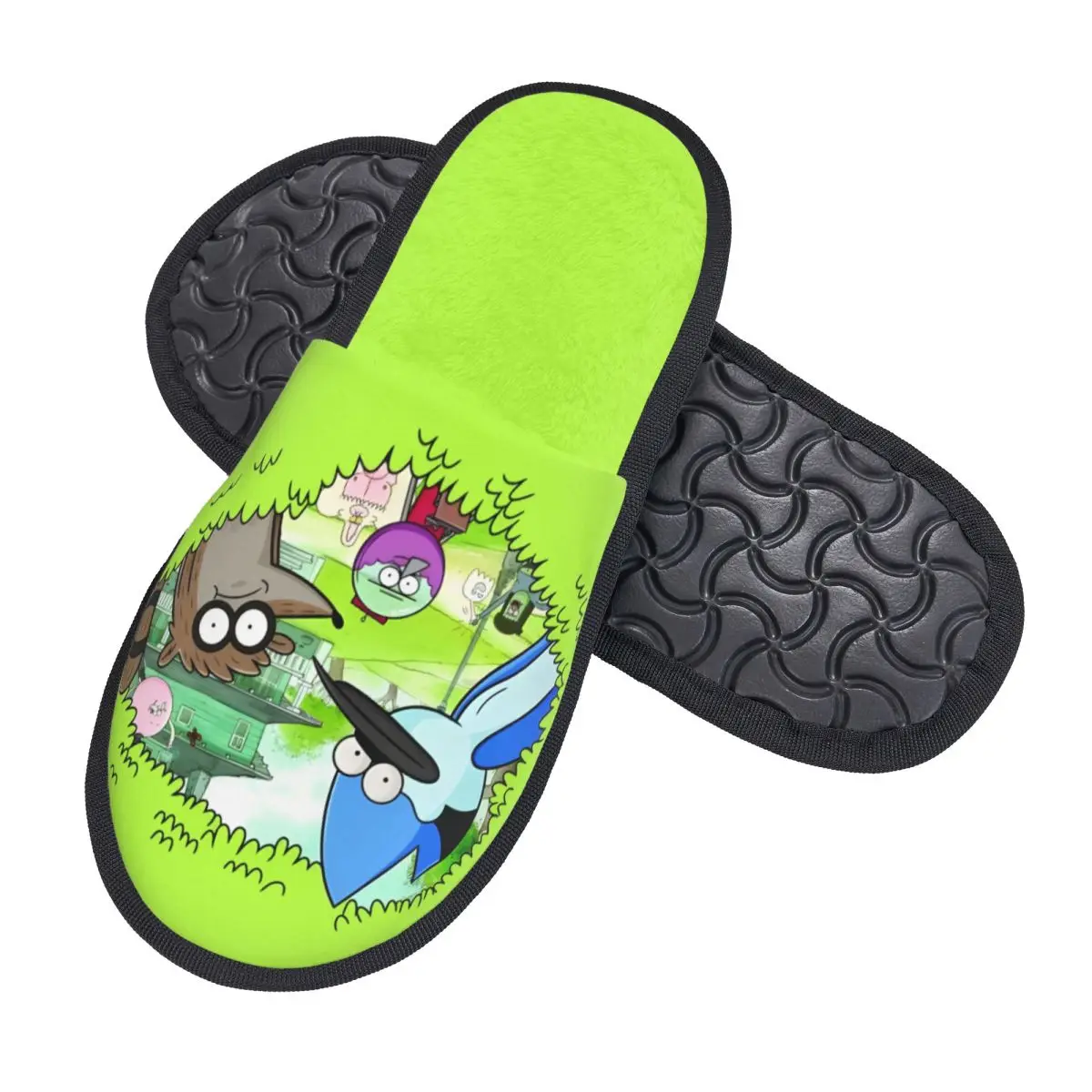 Custom R-Regular Show Memory Foam Slippers Women Comfy Warm Funny Cartoon House Slippers