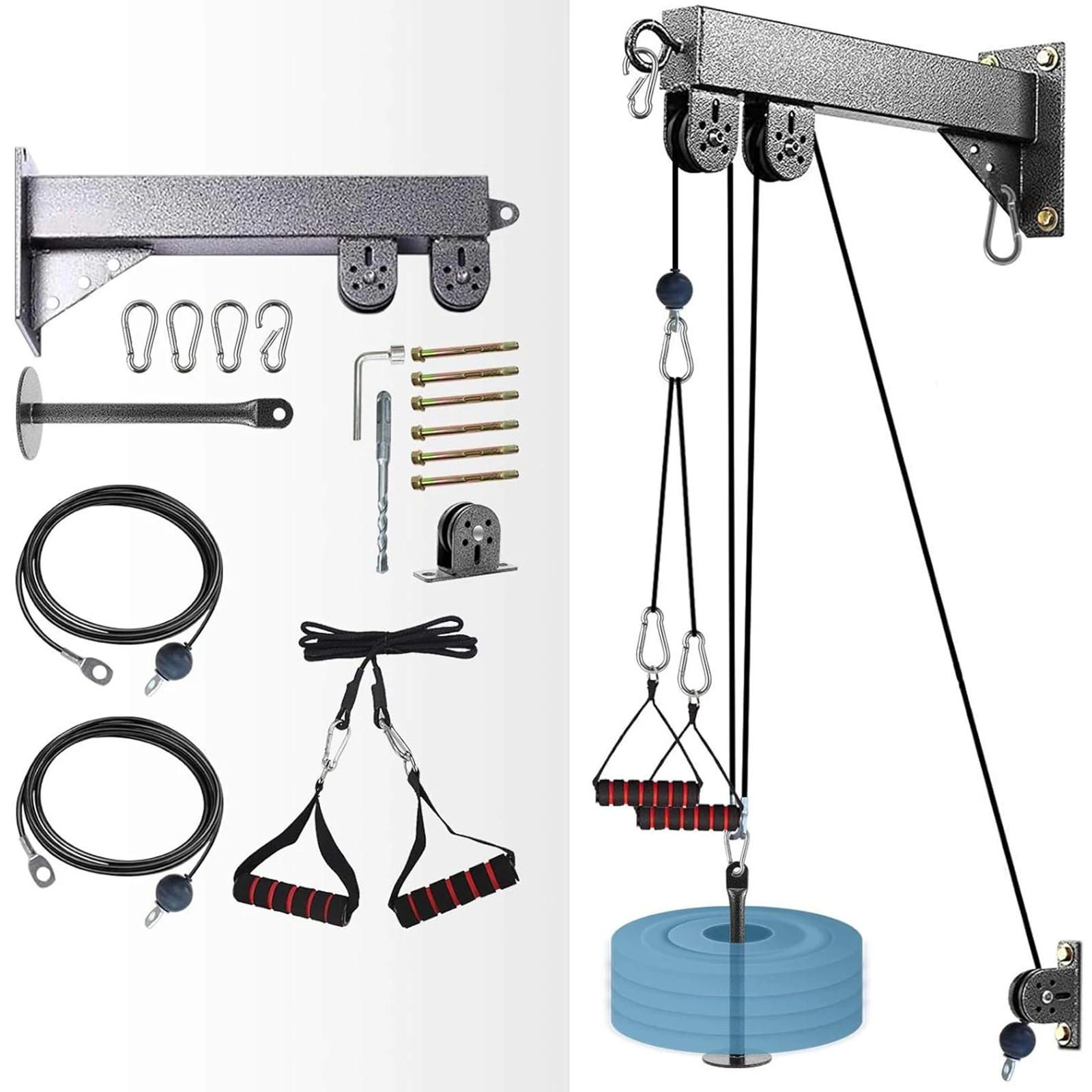 Wall Mounted LAT Pulldown Machines with Tricep Rope Resistance Band Handles Loading Pin, Fitness Cable Pulley System