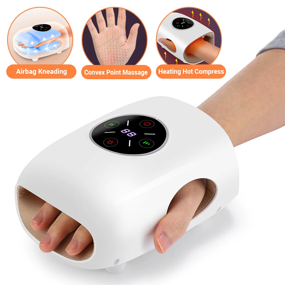 Elektrischer Handmassager mit Luftdruck-Knetfunktion, Handgelenk-Massagegerät mit Airbag, Fingermassage, Wärmekompresse, Akupunktur-Fingermassagegerät