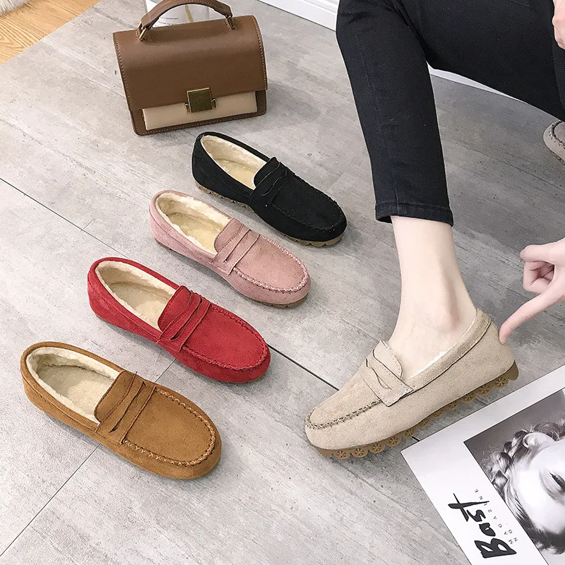 

022winter Beanie Shoes Flat Beef Tendon Soft Soled Velvet Cotton Shoes Pregnant Women Lazy Mom Shoes Women's Cotton Shoes