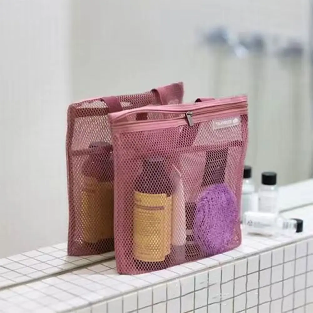 Mesh Travel Storage Shower Bag Beach Toilet Bag Cosmetic Bag Handbag Mesh Bag Toiletries Storage Bag for Outdoor Suppleis