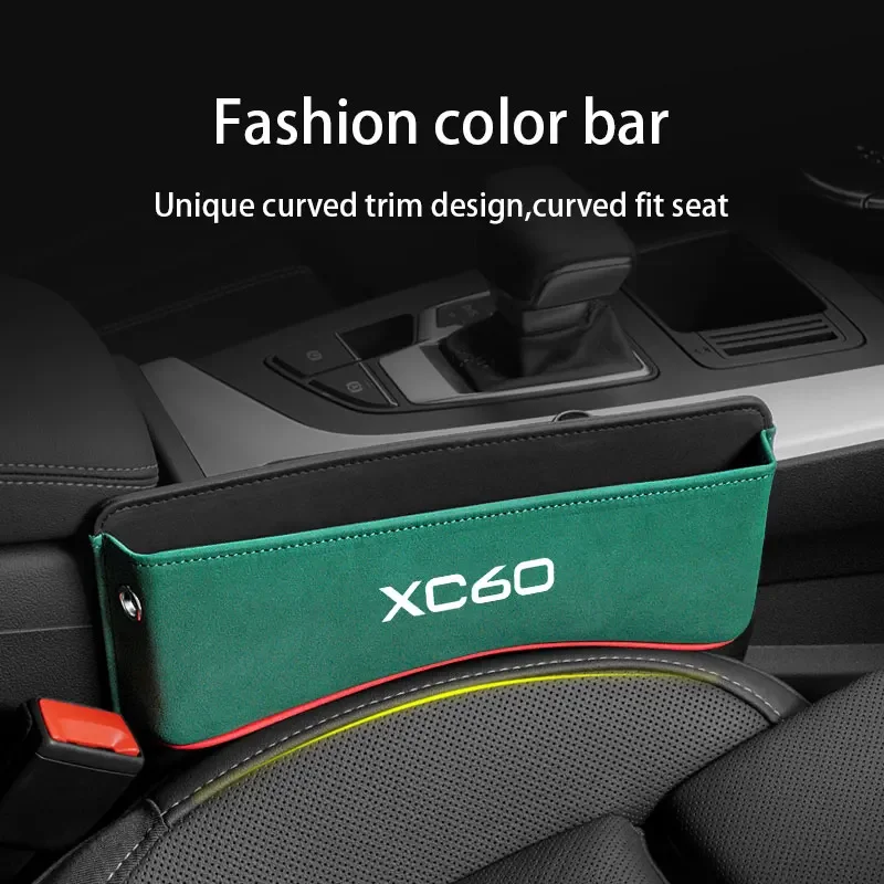 Suede Leather Car Seat Side Gap Storage Pocket Gap Filler Organizer Box with logo For Volvo XC60 car accesorios image 3
