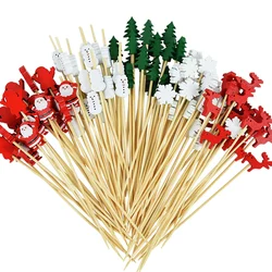 50/100Pcs Christmas Fruit Skewer Toothpick Xmas Tree Snowflake Santa Disposable Cake Food Cocktail Picks Sticks New Year Decor